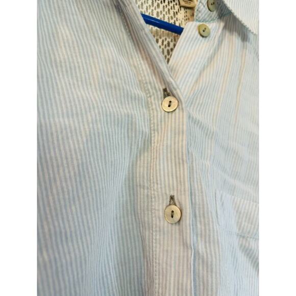Holding Horses Anthropologie Blue Striped Button Up Shirt Size S Crochet… - Picture 4 of 8